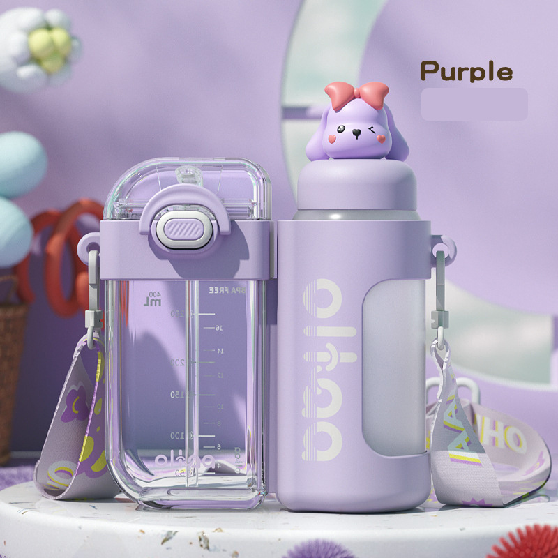 JN30 Straw Fancy Plastic Stainless Steel Water Bottles Double Drink Cup Straw Cup Kids Plastic Drink Water Bottle For Kids