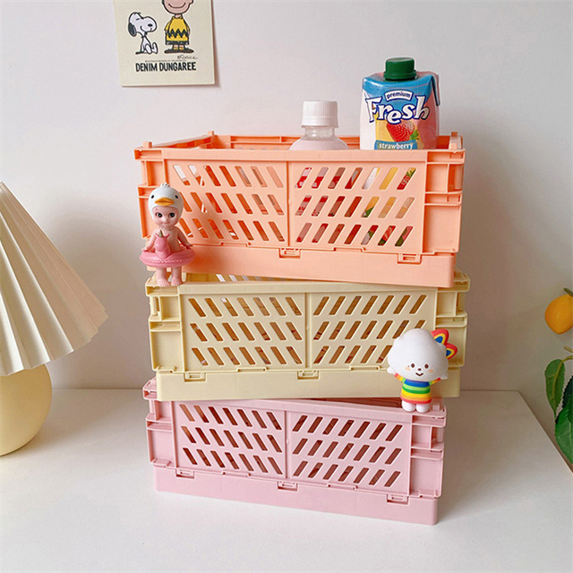 J022 Hot Small Multifunctional Rectangular Desk Stationery Plastic Mini Basket Storage Organizer Snack Mini Folding Storage Box