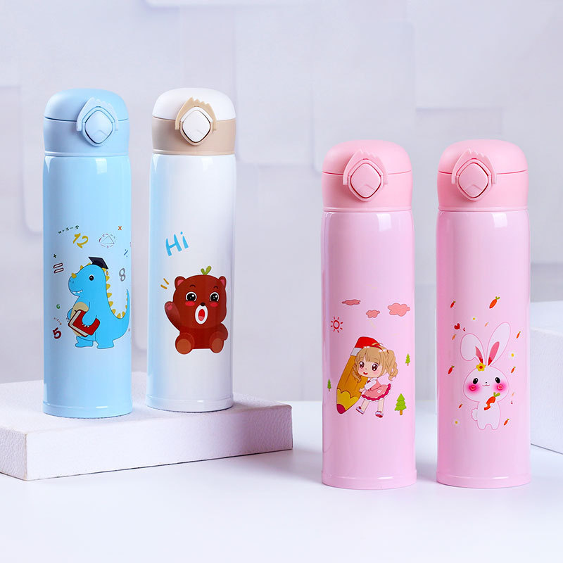 K Water Bottle BPA Free With Straw Cartoon Thermos Water Bottle School Stainless Steel Insulated Water Bottles for Kids