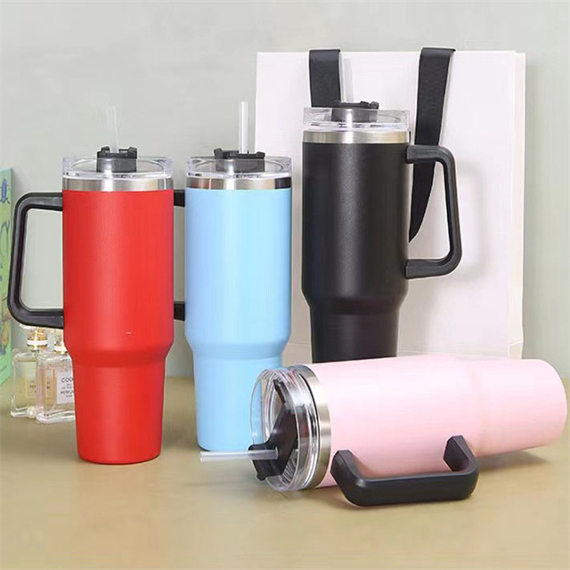 Portable 40 OZ Stainless Steel Coffee Mug Insulated Spill Proof Cold Hot Water Cup Car Thermal Tumbler With Silicone Handle  Lid