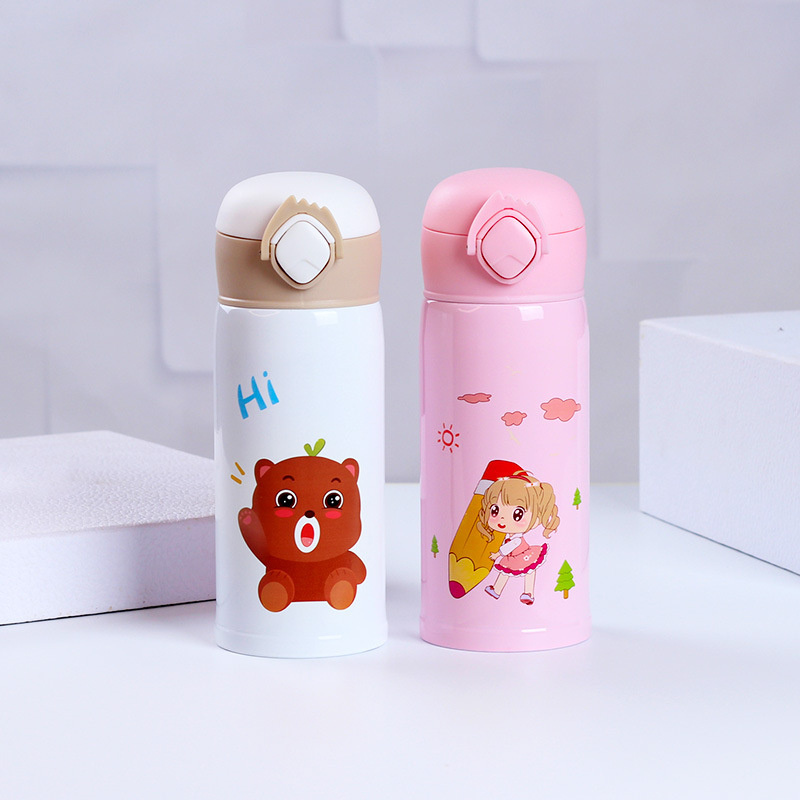 K Water Bottle BPA Free With Straw Cartoon Thermos Water Bottle School Stainless Steel Insulated Water Bottles for Kids