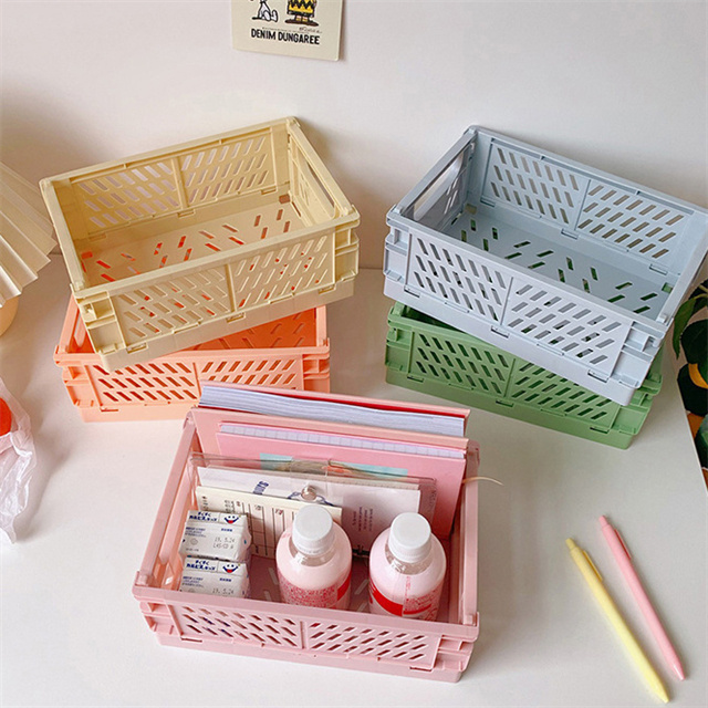 J022 Hot Small Multifunctional Rectangular Desk Stationery Plastic Mini Basket Storage Organizer Snack Mini Folding Storage Box