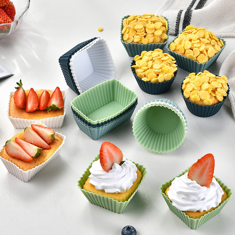 New Style Silicone Muffin Cups Silicone Square Round Square Thickened Cupcake Liners Colorful Food Grade Silicone Cake Mold Set