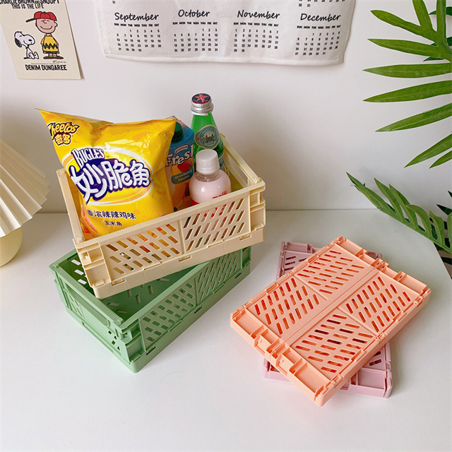 J022 Hot Small Multifunctional Rectangular Desk Stationery Plastic Mini Basket Storage Organizer Snack Mini Folding Storage Box