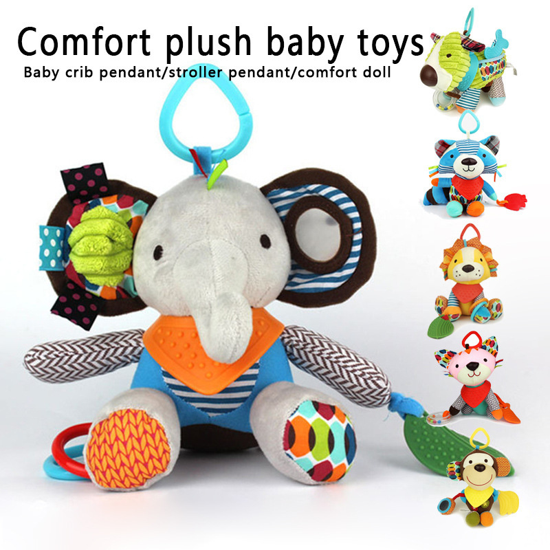 Elephant Lion Fox Dog Owl Monkey Newborn Baby Soft Plush Teething Toy Animal Doll Hanging Toys for Car Seat Stroller