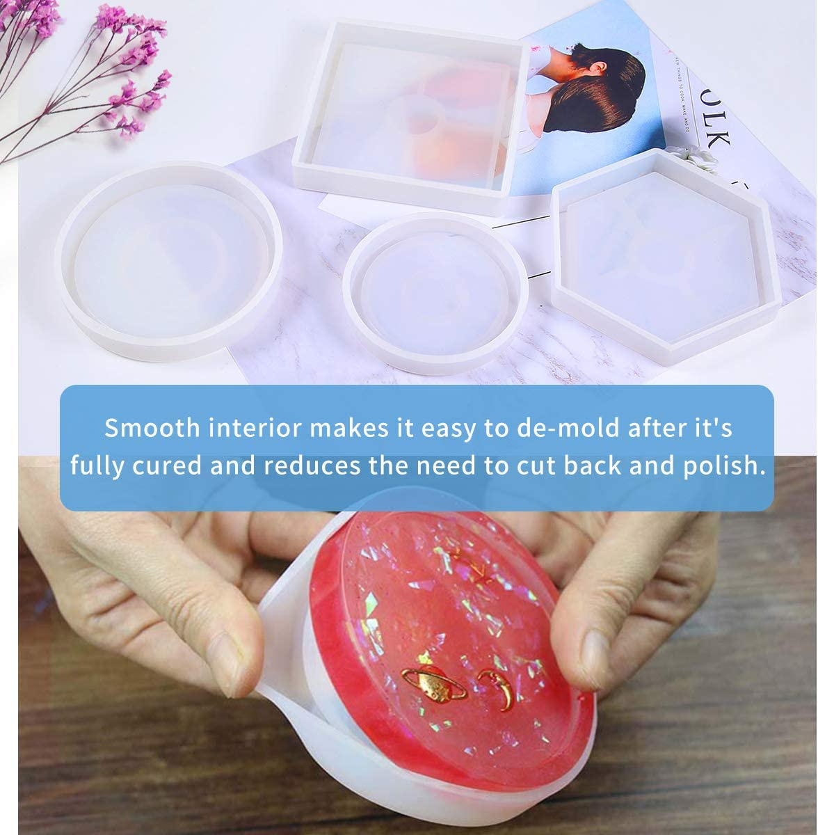 M139 DIY Home Decoration square Hexagon Round Epoxy Casting Silicone Coaster Molds For Resin