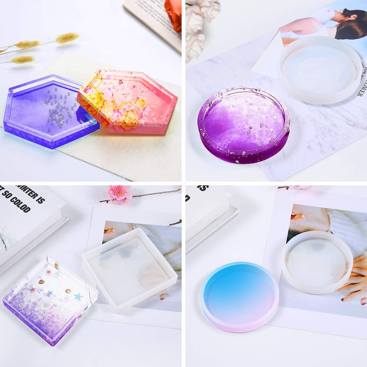 M139 DIY Home Decoration square Hexagon Round Epoxy Casting Silicone Coaster Molds For Resin