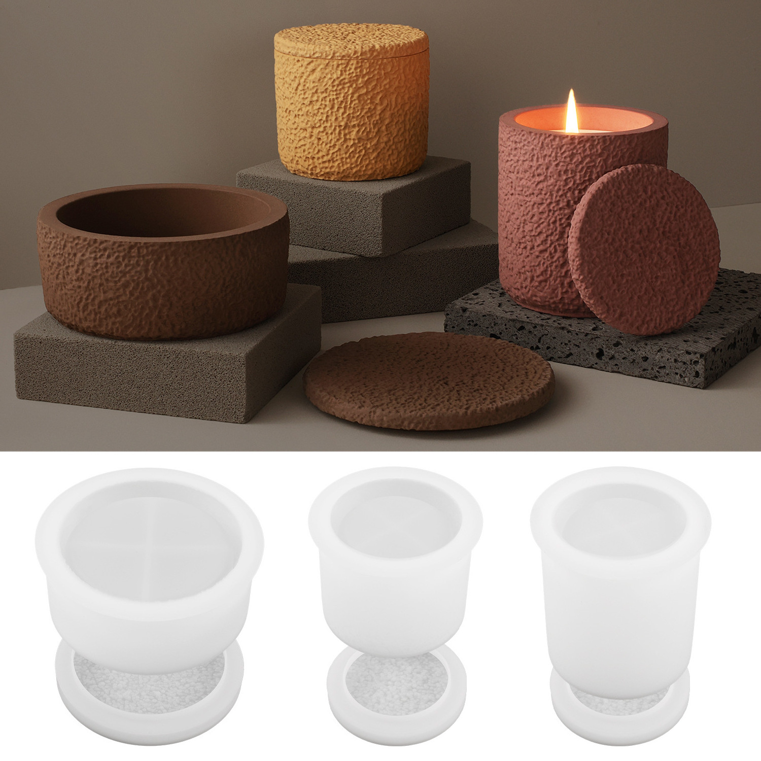 Z024  Nordic Cement Vase Mold Flower Pot Silicone Molds For Concrete Candle Jars with Lid