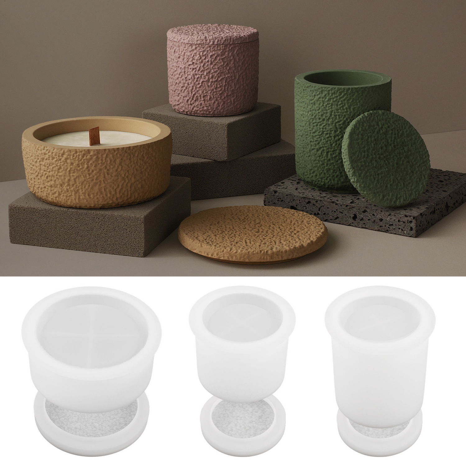 Z024  Nordic Cement Vase Mold Flower Pot Silicone Molds For Concrete Candle Jars with Lid