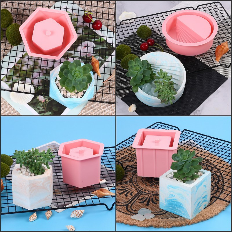 M51 DIY succulent flowerpot cement gypsum flowerpot pot silicone mould candle table decoration penbox Concrete Planter mold