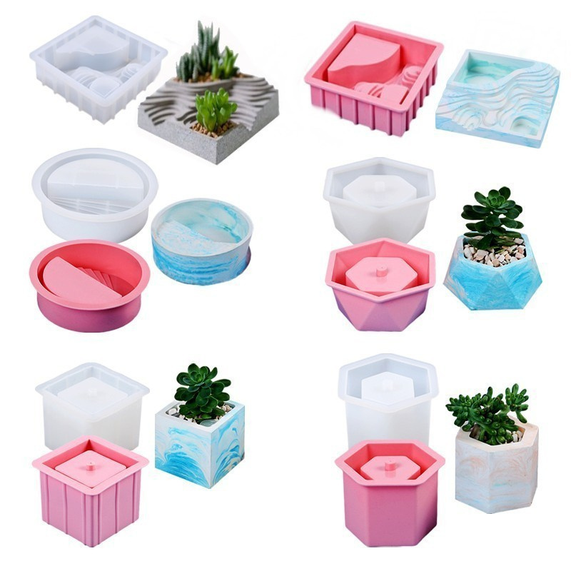 M51 DIY succulent flowerpot cement gypsum flowerpot pot silicone mould candle table decoration penbox Concrete Planter mold