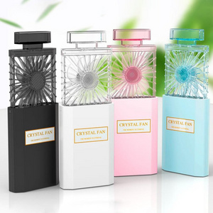 2021 white perfume bottle fan 1200mah lithium battery non electric cooling fans pocket mini usb fan for girls