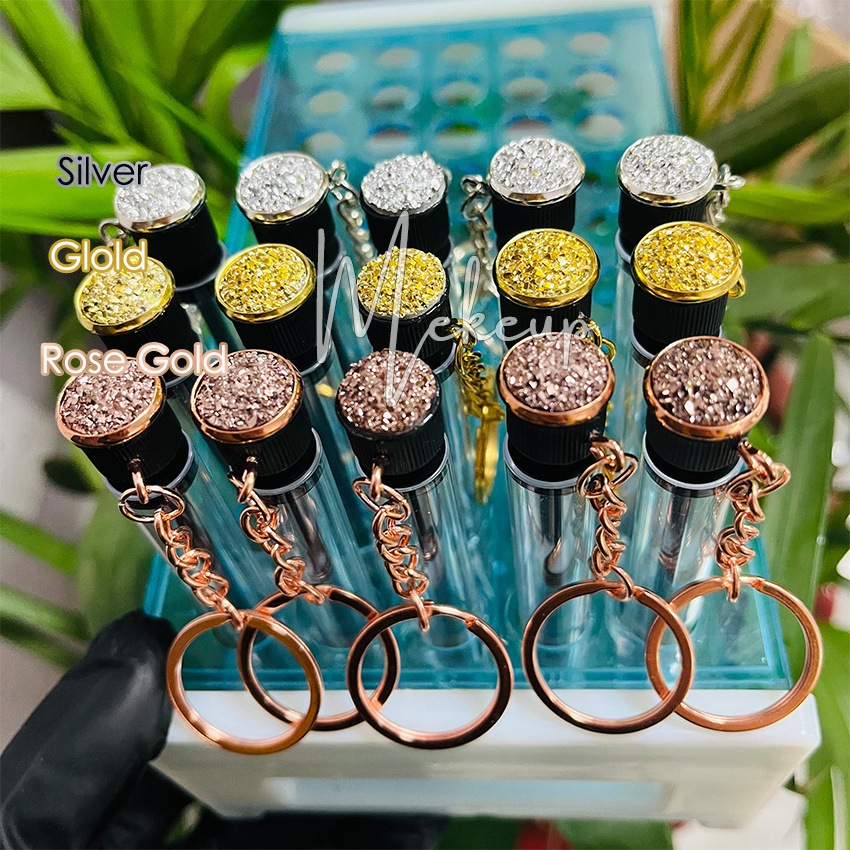 Crystal rhinestone eyelashes brushes wand tubes top diamond lash wand keychain eyelash brush with keychain