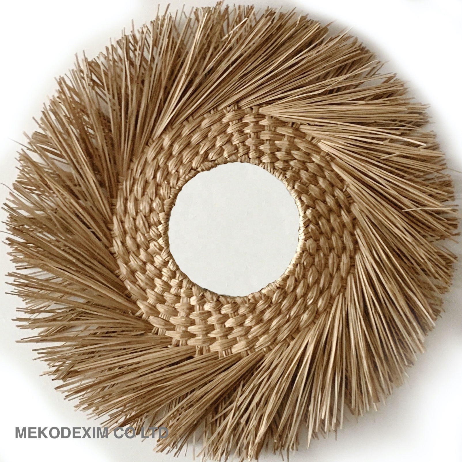 Boho Sedge weaving wall mirror, Segrass weaving framed wall mirror, Decoration Wall Mirror