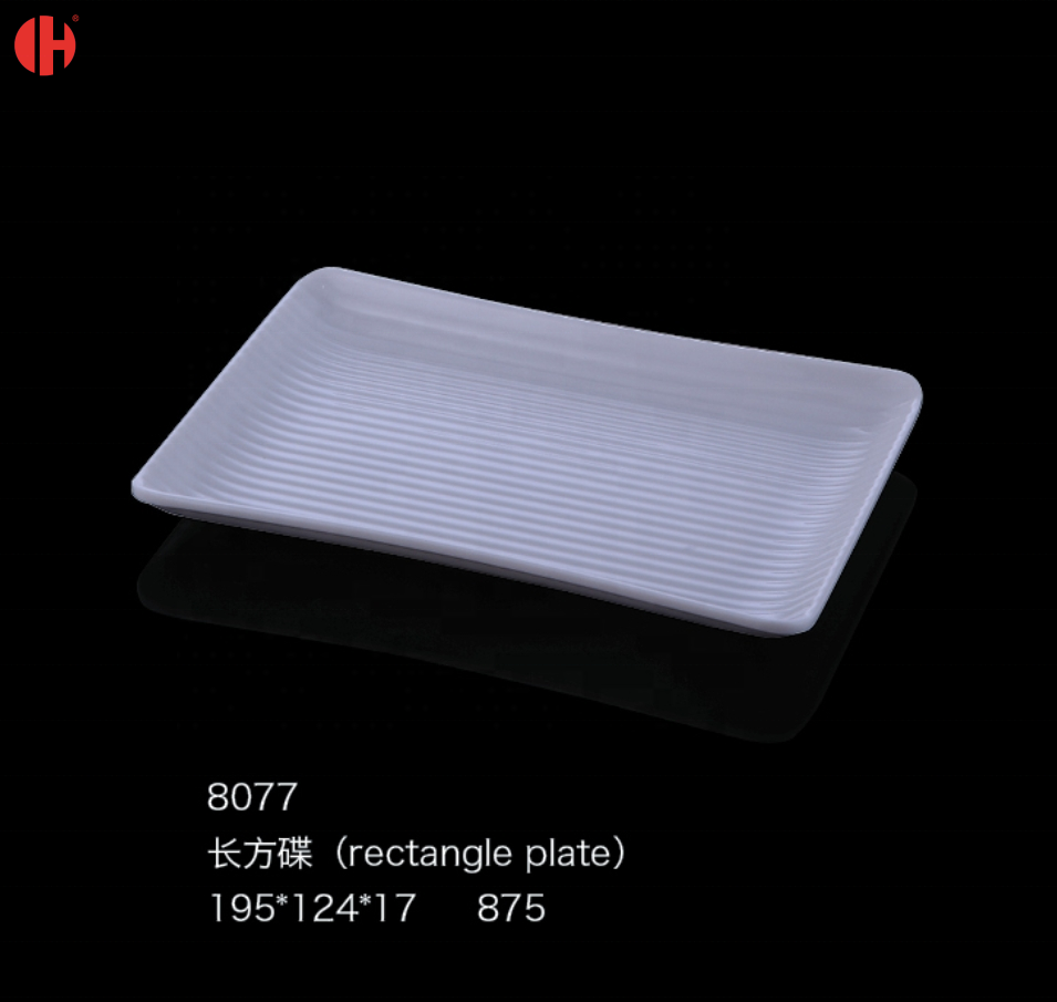 8077 A5 Melamine Food-Grade White Rectangle Plate Plain Dish with Sustainable Polished Surface for Parties Dishes & Plates Genre