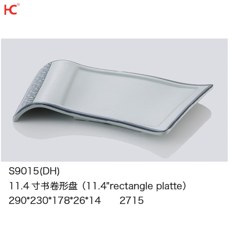 s9015 custom Vintage pattern restaurant Rectangle Plastic Sustainable 100% Melamine Dinnerware Plate Dish cuisine Parties hotel