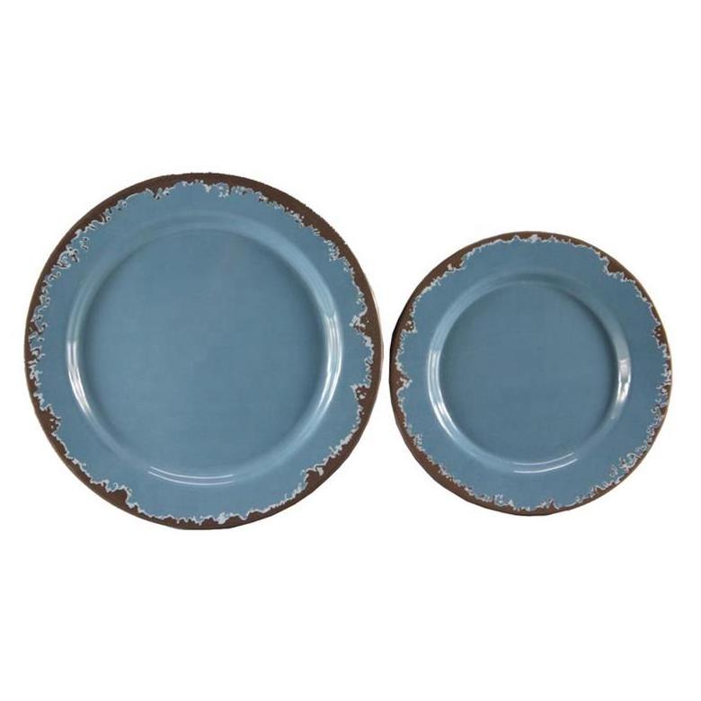 Vintage style Blue Melamine Dinner Plate Rustic Dessert Dishes