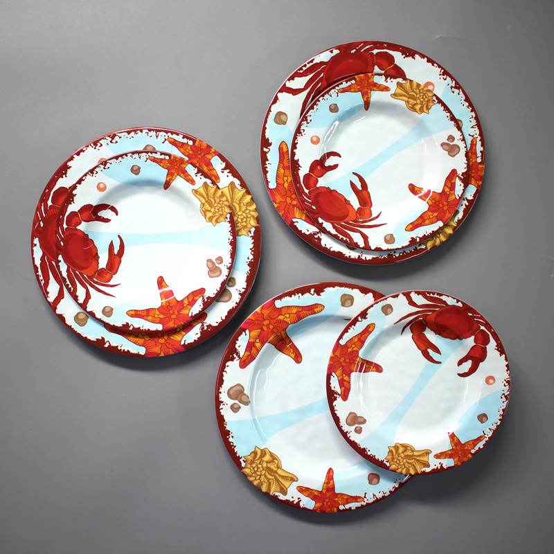 Crab pattern round dinner plate melamine side plate