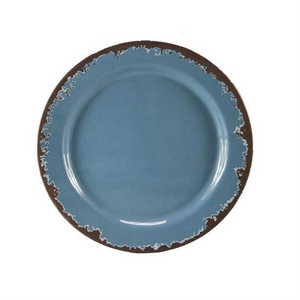 Vintage style Blue Melamine Dinner Plate Rustic Dessert Dishes