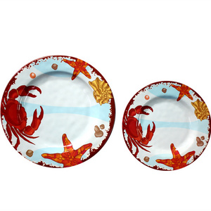 Crab pattern round dinner plate melamine side plate