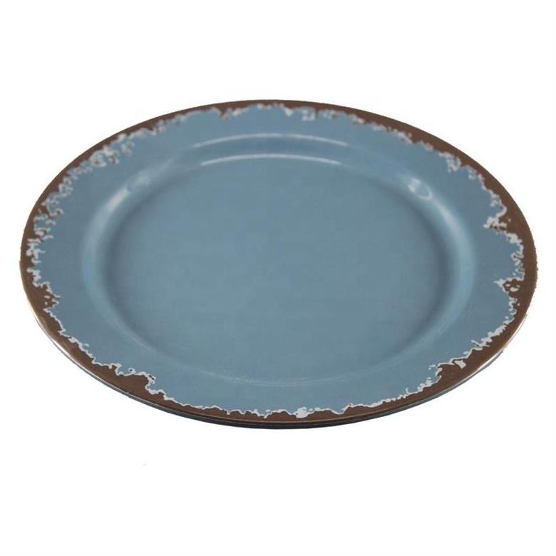 Vintage style Blue Melamine Dinner Plate Rustic Dessert Dishes