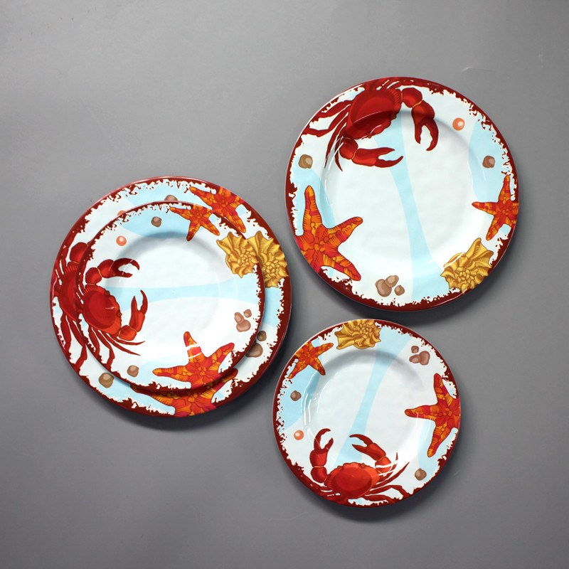 Crab pattern round dinner plate melamine side plate