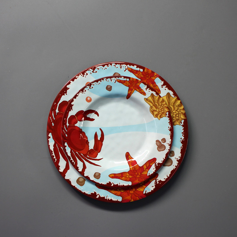 Crab pattern round dinner plate melamine side plate