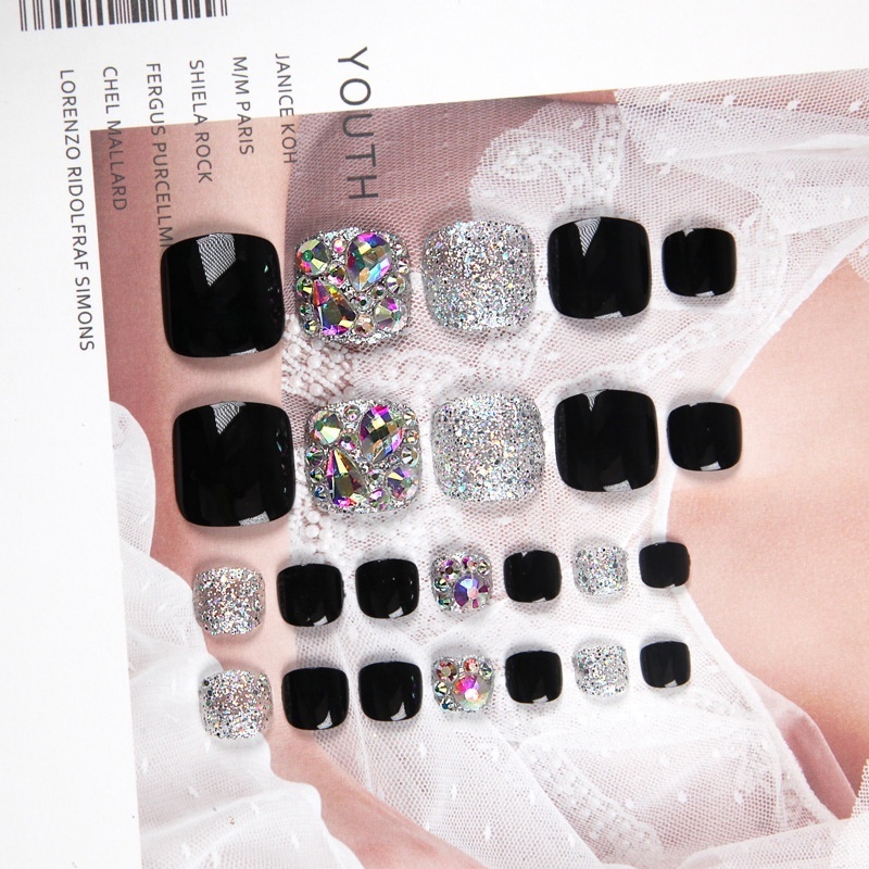 Melason High Quality Pre-Glue Glitter False Nails Flower Design Press on Nails Toe Nails With 2g Glue