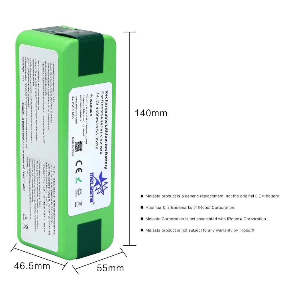 Melasta 14.4V 4400mAh Li-ion Battery Compatible with iRobot Roomba 500 600 700 800 900 Series