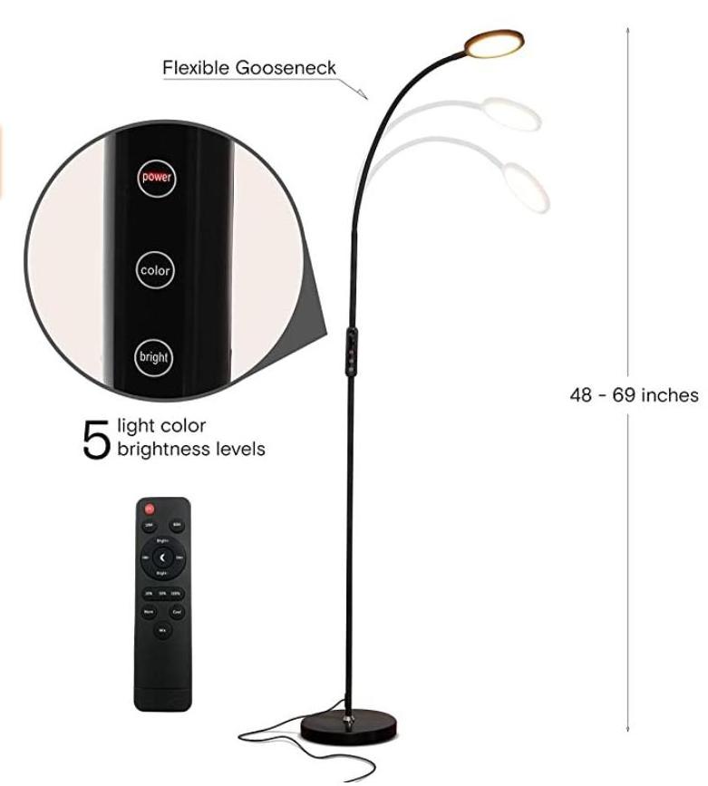 Flexible arm floor led lamp for reading with remote control