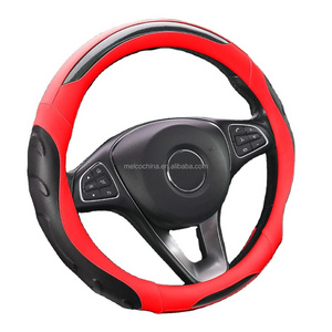 MELCO Universal 15 Inch Anti-Slip Car Steering Wheel Decorative Cover,3D Massage Grip Black/ Red Steering Wheel Airbag Cover