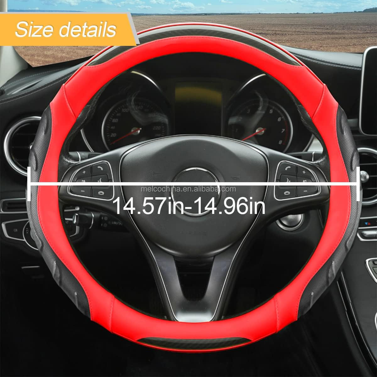 MELCO Universal 15 Inch Anti-Slip Car Steering Wheel Decorative Cover,3D Massage Grip Black/ Red Steering Wheel Airbag Cover