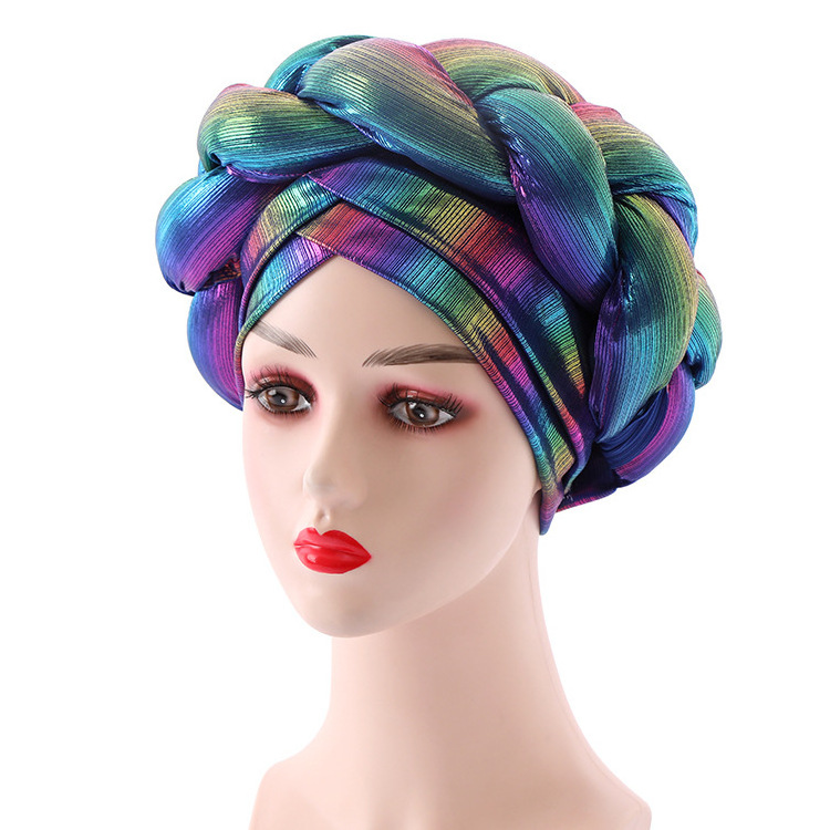 Q30514 Nigerian African Ladies Forehead Cross Double Braided Hat Headwear Head Wraps Auto Gele