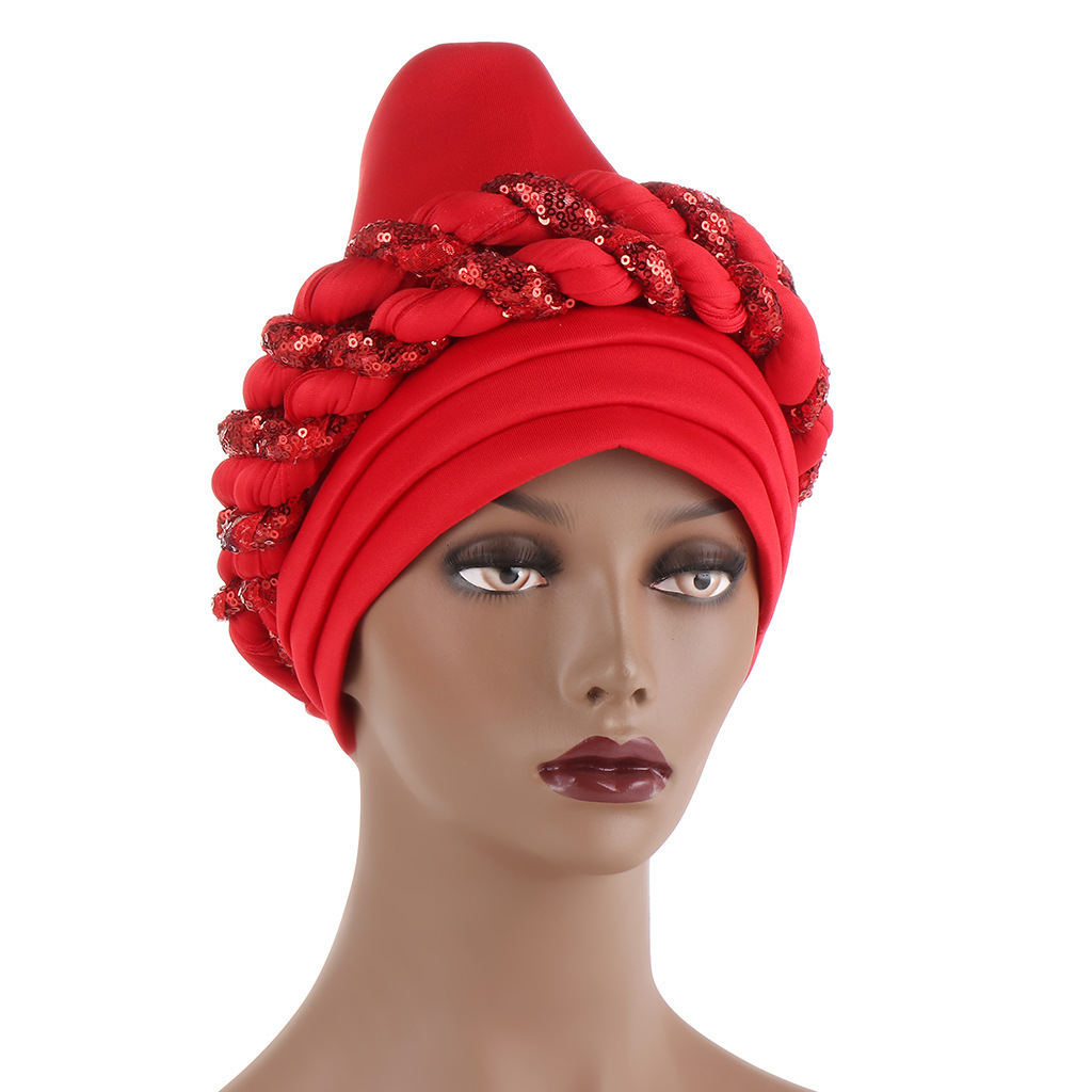 J304010 Exaggerated Party Weeding Turban Hat Women Muslim Turban Cap High Quality Headwrap Beaded Arabian Cap Hat