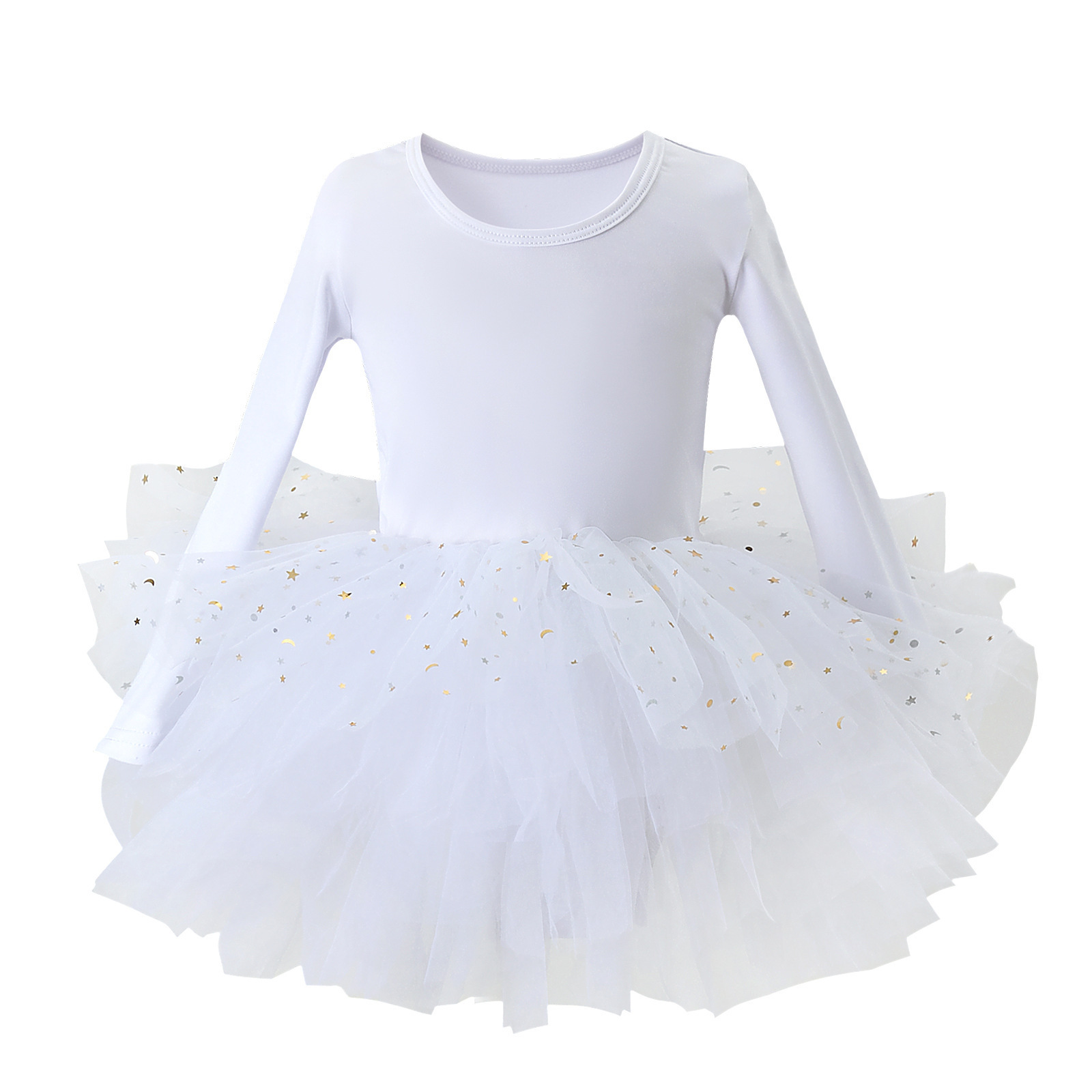 Q31124 Custom Leotards  Long Sleeve star Sequin Tulle Ballerina Outfits Dancewear Girls Ballet Tutu Dresses