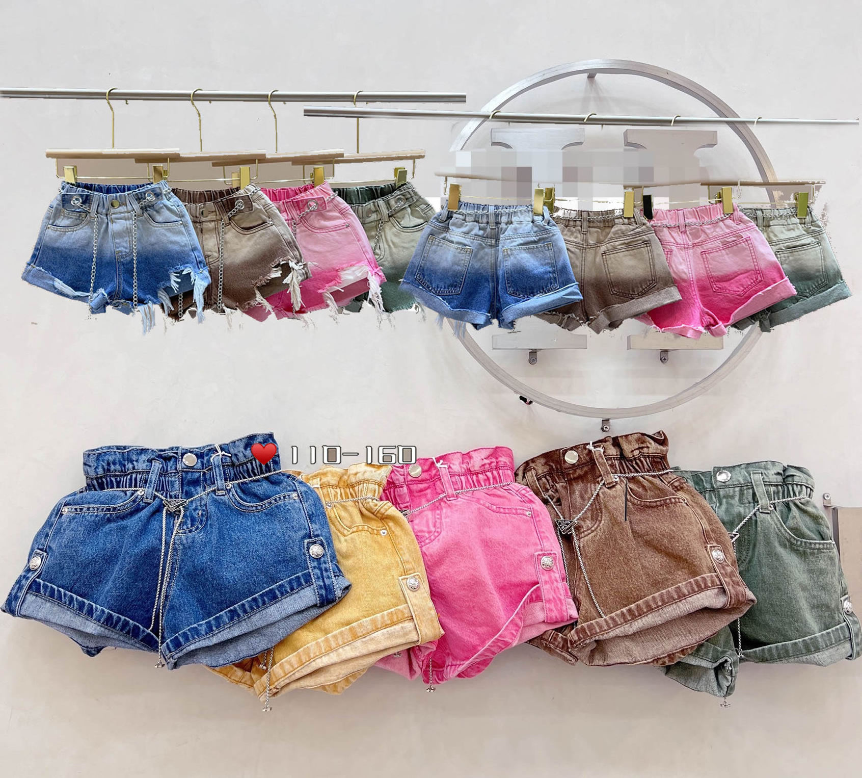 Q30218 SZ1101-SZ160 Spring Summer Kids girl Solid Jean short pants Teens Candy distressed ripped tassel washed denim shorts