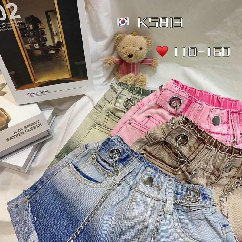 Q30218 SZ1101-SZ160 Spring Summer Kids girl Solid Jean short pants Teens Candy distressed ripped tassel washed denim shorts