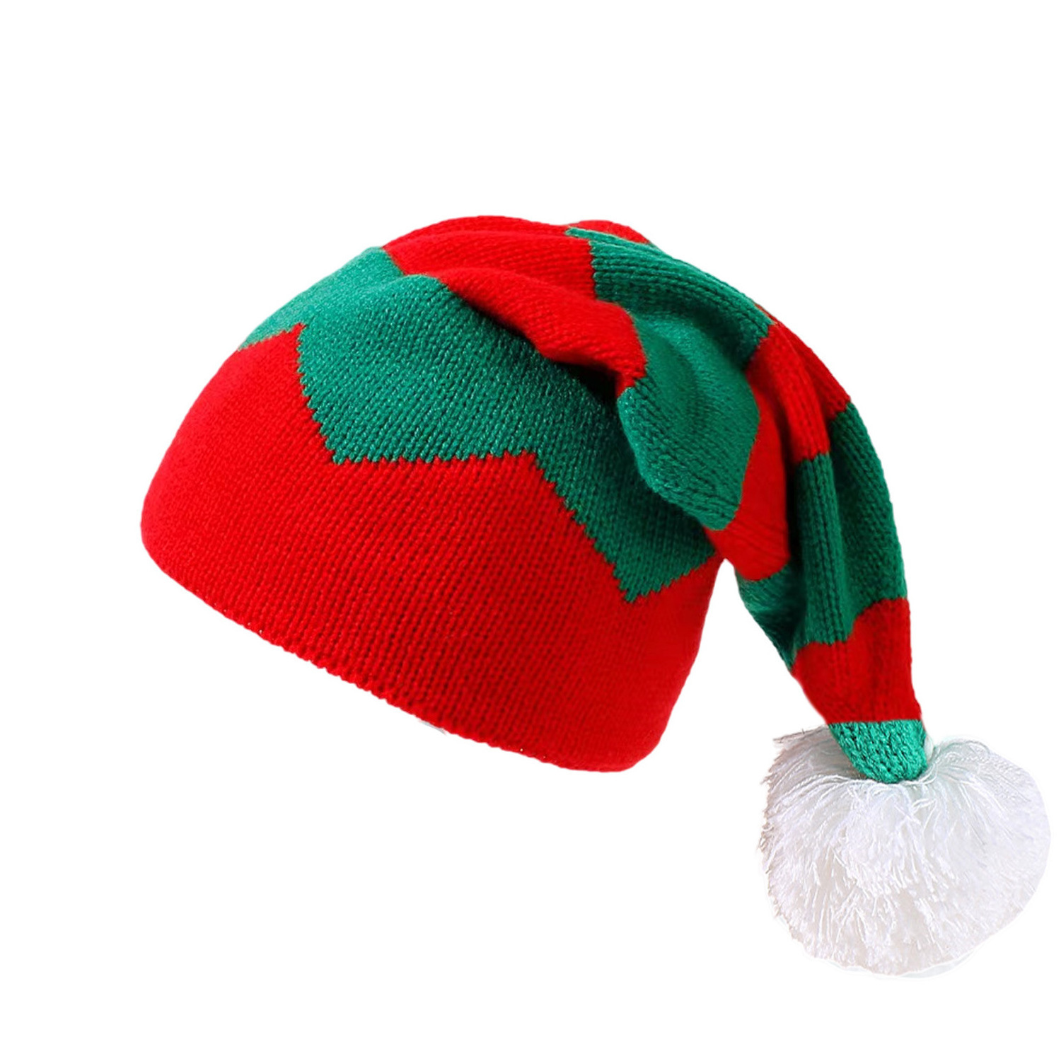 Q30923 winter Warm pompom beanies Woman Santa Hat Elf Christmas  Knitted Beanie Hat with Pom Pom adult