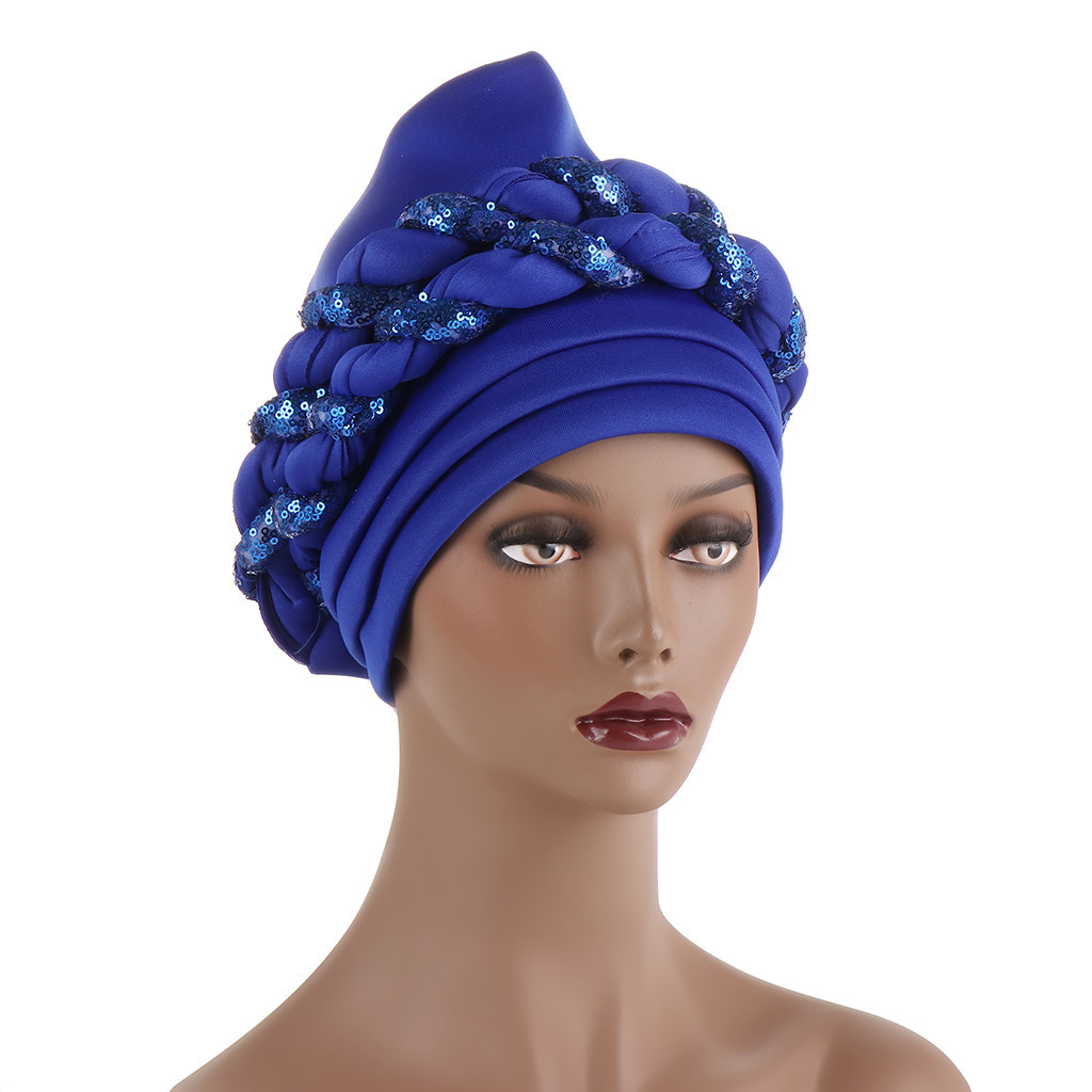 J304010 Exaggerated Party Weeding Turban Hat Women Muslim Turban Cap High Quality Headwrap Beaded Arabian Cap Hat