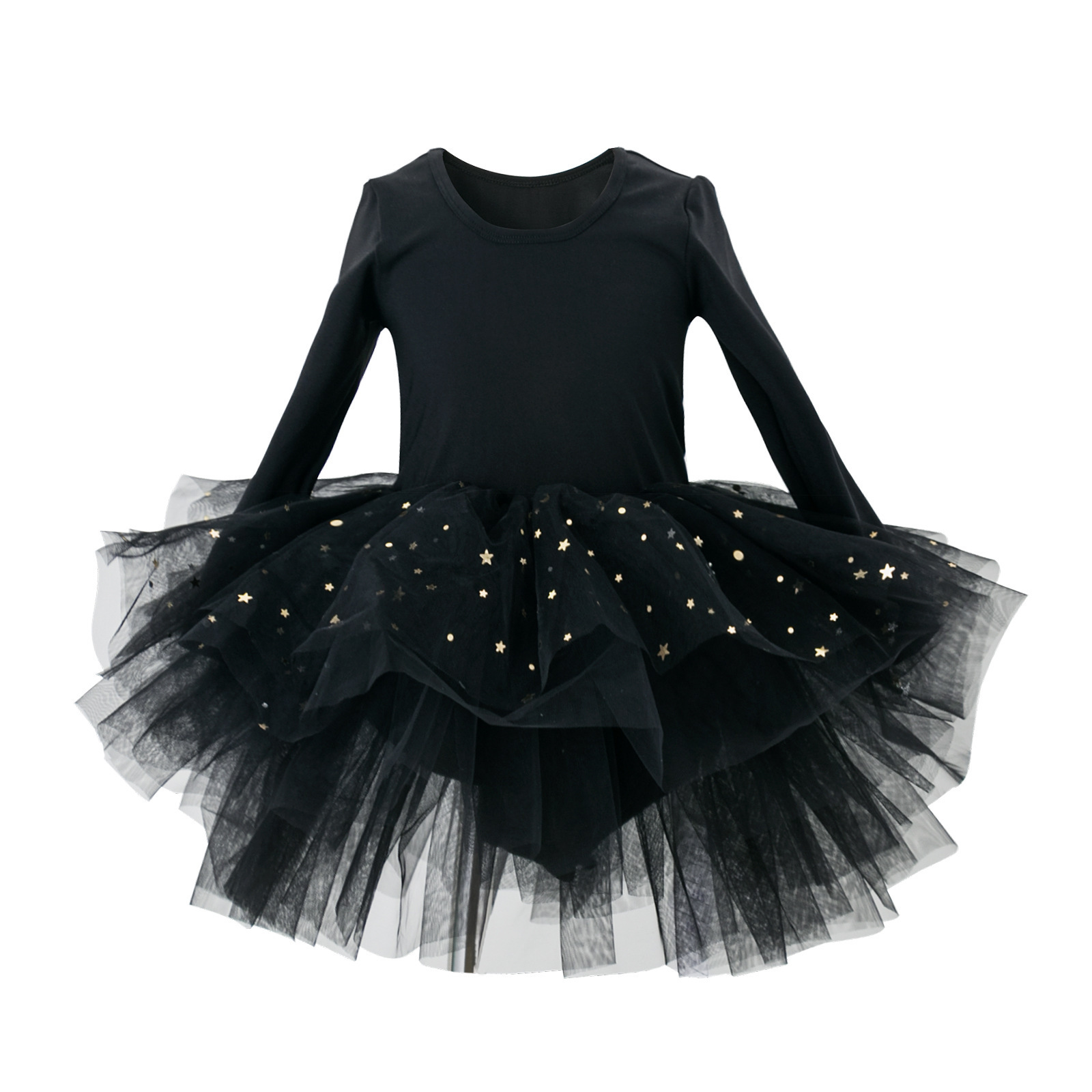 Q31124 Custom Leotards  Long Sleeve star Sequin Tulle Ballerina Outfits Dancewear Girls Ballet Tutu Dresses