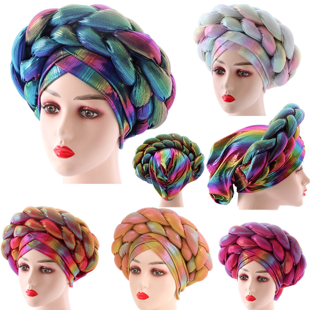 Q30514 Nigerian African Ladies Forehead Cross Double Braided Hat Headwear Head Wraps Auto Gele