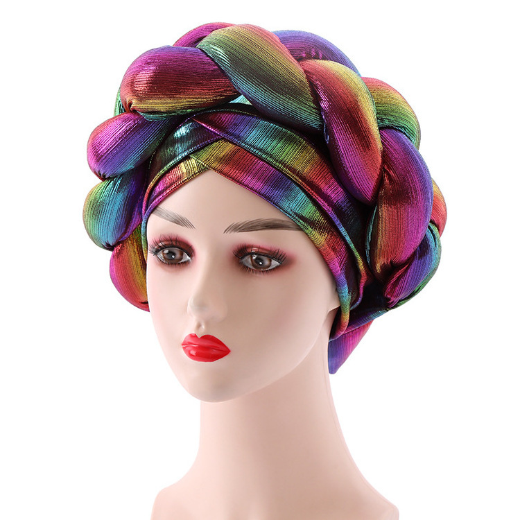 Q30514 Nigerian African Ladies Forehead Cross Double Braided Hat Headwear Head Wraps Auto Gele