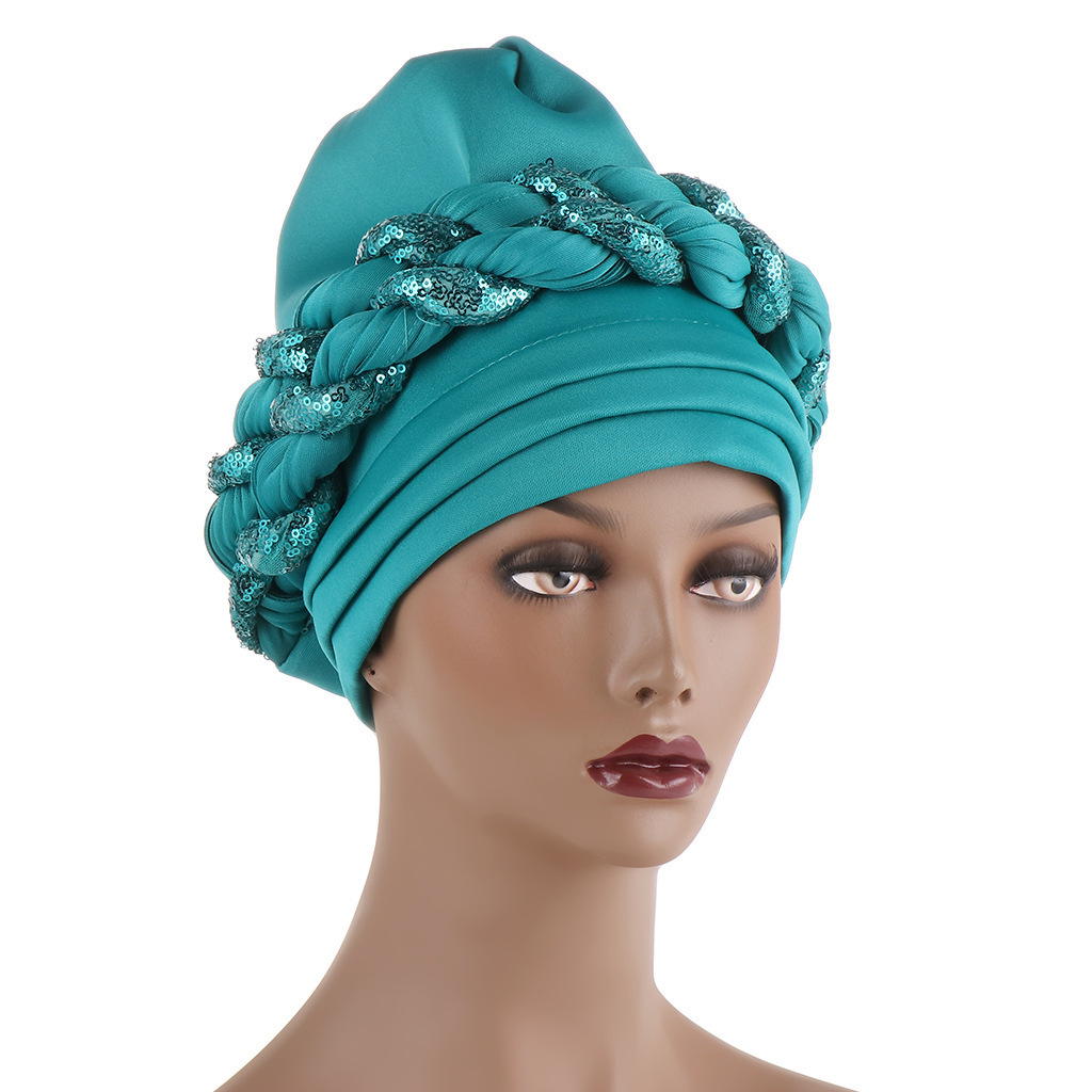 J304010 Exaggerated Party Weeding Turban Hat Women Muslim Turban Cap High Quality Headwrap Beaded Arabian Cap Hat