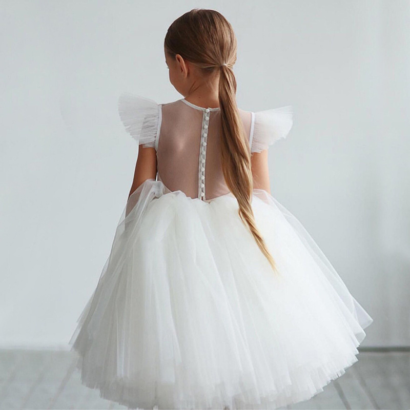 Q30786 Toddler Formal Wedding Flutter Sleeve Princess Birthday Dress Girls  A-Lined Gown Tutu Birthday Party Dresses