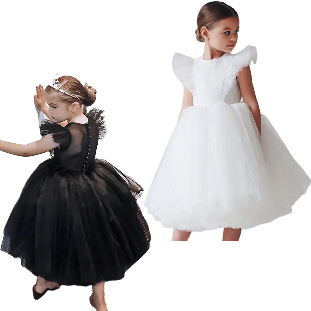 Q30786 Toddler Formal Wedding Flutter Sleeve Princess Birthday Dress Girls  A-Lined Gown Tutu Birthday Party Dresses