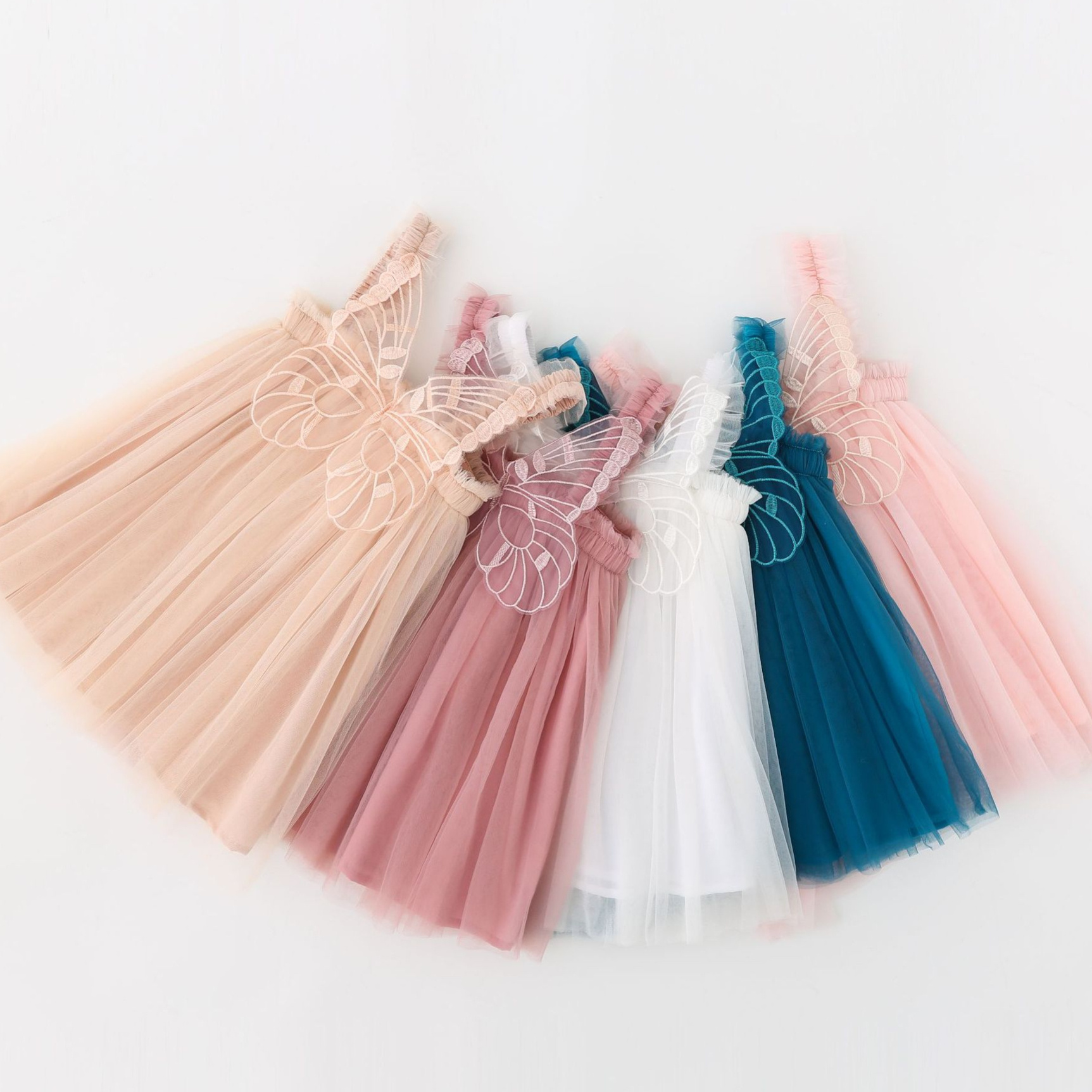 Q30211 solid Fairy Wings  Butterfly Tutus Girls Dresses Bowknot Tulle Sleeveless Princess Dress