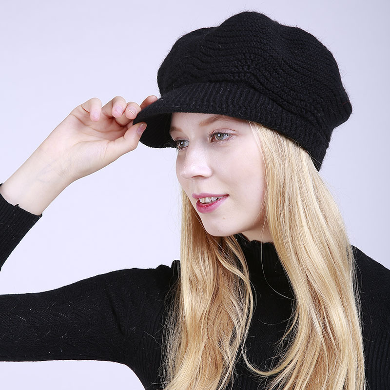 Y302006 new colors Women Earflap Winter Hats Ribbed Knitted Wool Cap hat with brim