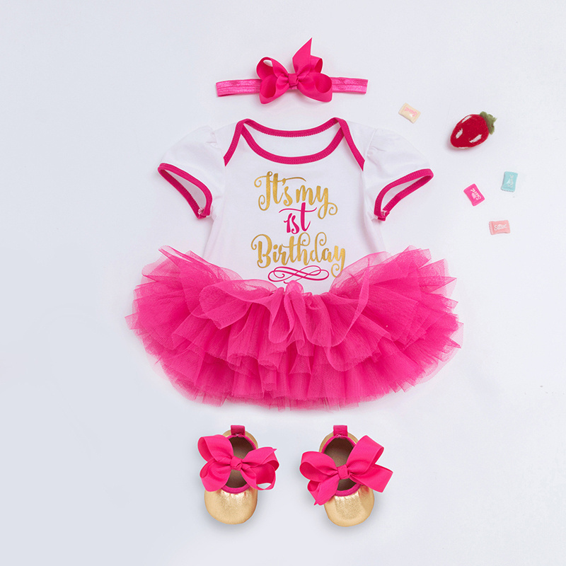 Q21116 Custom style Baby Girl  1st Birthday Party 4pcs Tutu Skirt Set Infant shower Baby Outfits with Headband