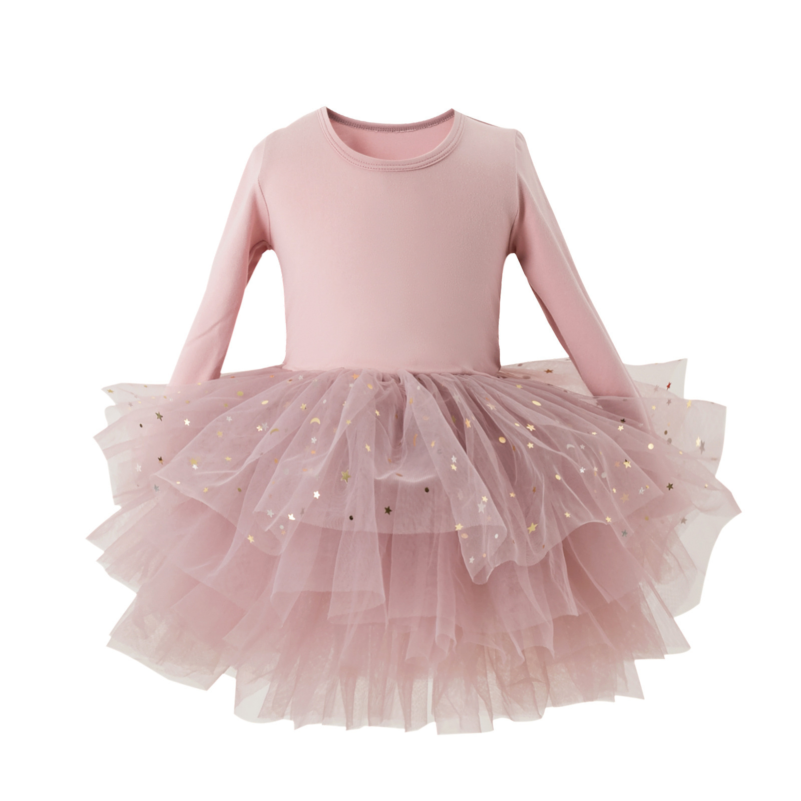 Q31124 Custom Leotards  Long Sleeve star Sequin Tulle Ballerina Outfits Dancewear Girls Ballet Tutu Dresses