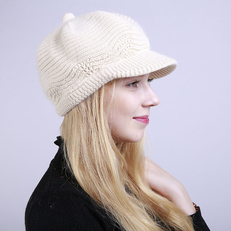 Y302006 new colors Women Earflap Winter Hats Ribbed Knitted Wool Cap hat with brim